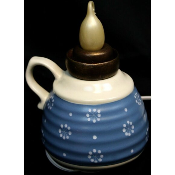 Blue Let it Snow Candle Lamp Snowman Face Snowflakes Handle Jug Winter Xmas - Picture 7 of 12